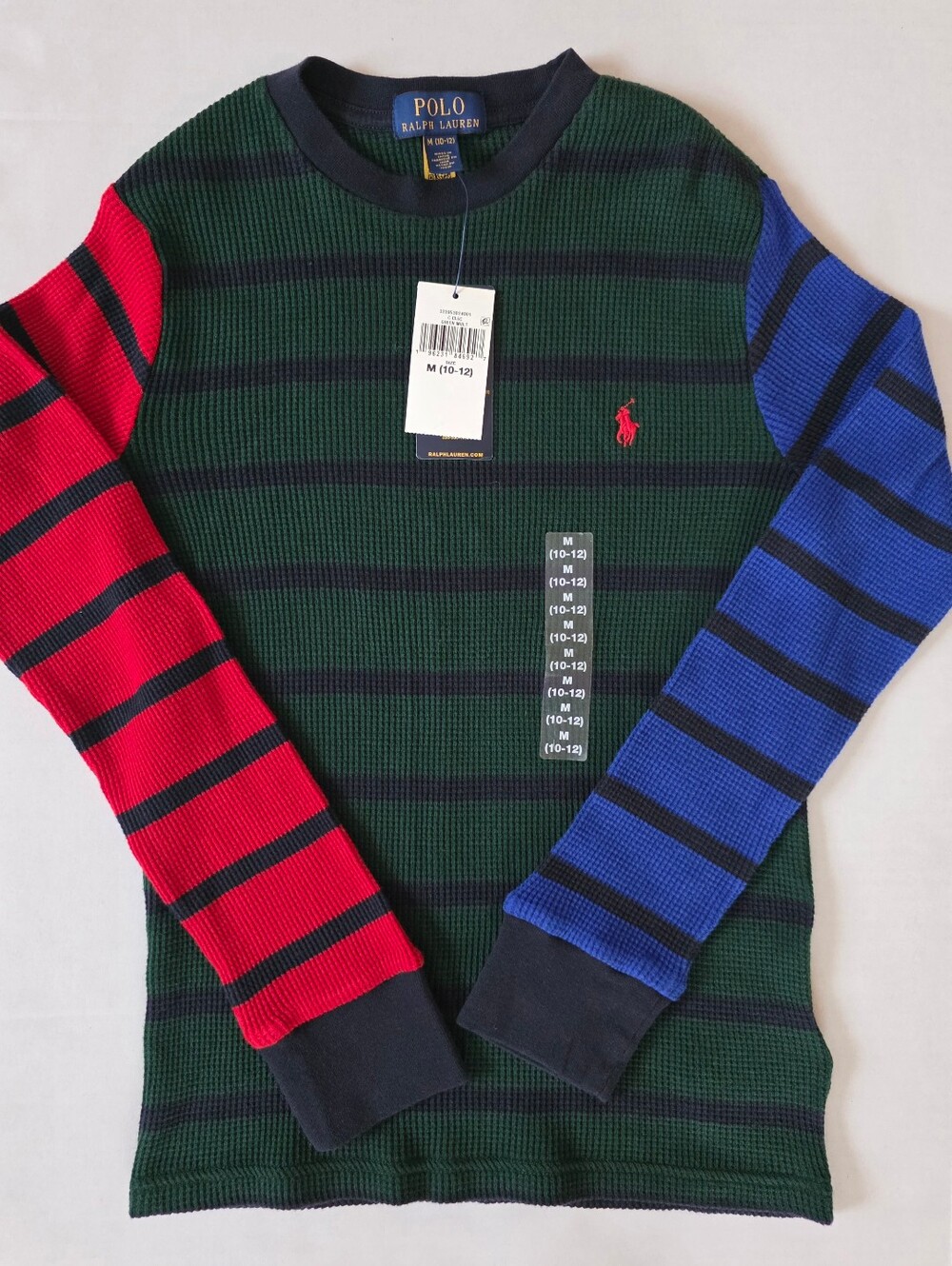Polo Ralph Lauren Boys M 10-12 100% Cotton Waffle Knit Thermal Shirt Colorblock